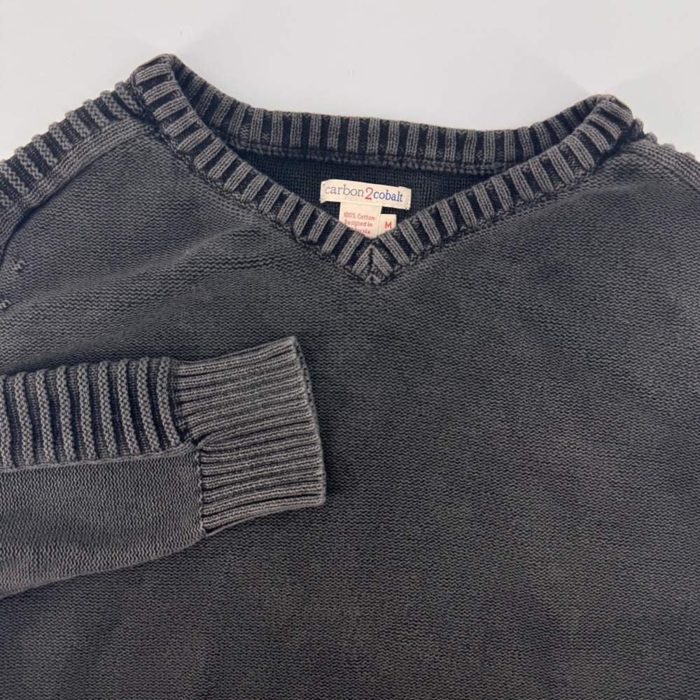 Carbon2Cobalt Sweater Mens M Black V-Neck Cotton Ribbed Shoulder Textured Knit